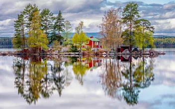 Photo art by Torsten Muehlbacher: calm reflection of nature in Sweden