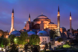 Charming night shot of the Hagia Sophia in Istanbul during the blue hour
