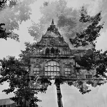 Photo art by Nadja Jacke: double exposure of town hall with tree in the foreground
