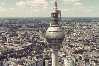 Photo art by Michael Belhadi: panoramic view of the Berlin TV Tower in soft light.
