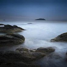 Photo art by Ronnie Baxter: calm shot of coastal rocks at dusk