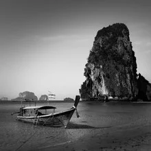 Photo art by Ralf Martini: rocks and a boat on Railay Beach, Thailand.