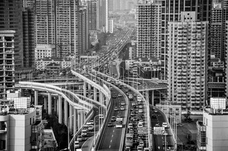 Photo art by Fabian Pfitzinger: vibrant city view with high-rises in Shanghai
