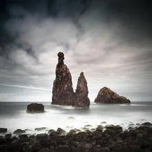Photo art by Ronnie Baxter: gentle waves meeting rocks in Madeira.