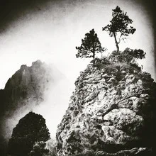 Photo art by Michael Meinhard: black and white capture of the stone city in the Dolomites.
