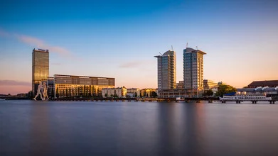 Panorama view of Berlin's Osthafen during sunset