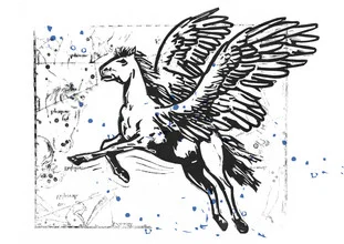 Wall art by Amalia Caratozzolo: stylized depiction of Pegasus in soft colors