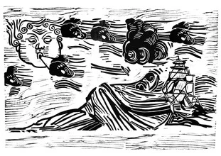 Wall art by Amalia Caratozzolo: stylized depiction of a storm over the sea