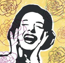 Wandbild von Amalia Caratozzolo: eine Frau umgeben von bunten Blumen im Frühling.