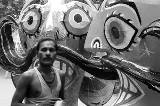 Photo art by Jagdev Singh: close-up of a Ravana effigy from India