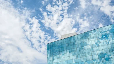 Photo art by Waldemar Merger: architecture of the National Museum in Astana under a blue sky