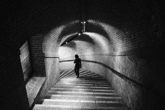 Photo art by Brett Elmer: staircase in a wine cellar in Siena