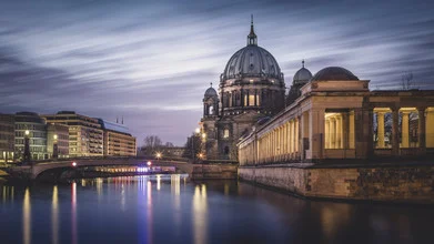 Photo art by Ronny Behnert: Berlin Cathedral at blue hour by the Spree River.