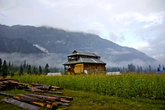 Charming photo art of a traditional hut home in Arang Kel, Pakistan