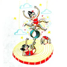 Illustration von Larvol Marianne: Zirkus mit fröhlichen Burlesque-Damen