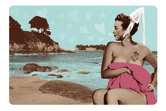 Wandbild von Larvol Marianne: Vintage-Illustration einer Meerjungfrau am Strand