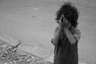 Photo art by Jagdev Singh: child's face in New Delhi