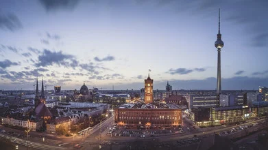 Panoramic view of Berlin's historic center featuring notable buildings.