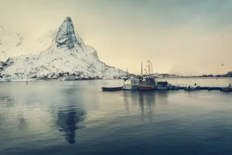 Photo art by Franz Sussbauer: a boat reflects in a snowy winter landscape.