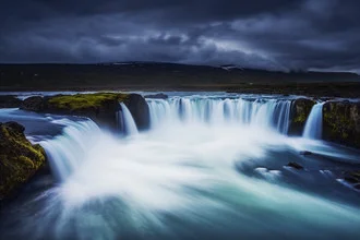 Photo art by Philip Gunkel: picturesque landscape featuring a waterfall and mountains in Iceland.