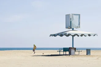 Photo art: Fisherman by the sea under a blue sky with a calm coastal atmosphere