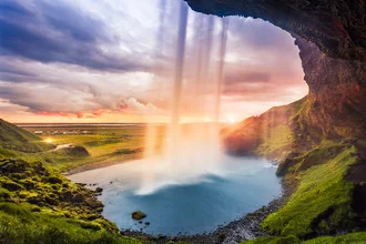 Photo art by Philip Gunkel: Colorful landscape with waterfall and mountains in Iceland
