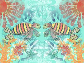 Wall art by Catalina Villegas: turtles and marine plants in soft colors