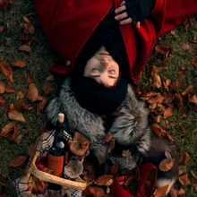Photo art by Madelaine Grambow: Red Riding Hood in a dreamy forest
