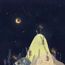 Wall art featuring a gentle moon illustration with romantic night elements.