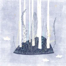 Wall art by Tingting Chen: Abstract depiction of an island surrounded by water and plants