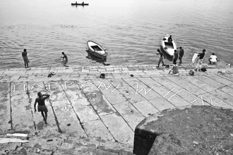 Photo art by Jagdev Singh: vibrant street scene with happy people in Varanasi
