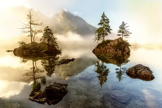 Photo art by Thomas Herzog: gentle morning light over a mountain peak