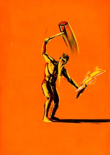 Wall art by Enzo Lo Re: mythical smith with fire and lightning