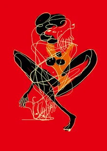 Abstract illustration of a swimmer in soft colors and flowing lines.