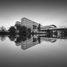 Black-and-white photo art: Berlin's main station with reflecting water