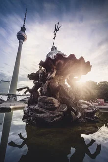 Photo art: Neptune Fountain at Alexanderplatz in Berlin, soft colors and a relaxed atmosphere.
