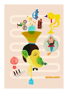 Illustration by Alexandra Sternin: colorful jazz scene with monkeys and musical instruments