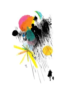 Wall art by Alexandra Sternin: colorful storm with sun and rain