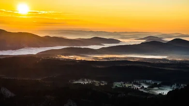 Photo art: Sunrise over the mountain landscape in Montenegro
