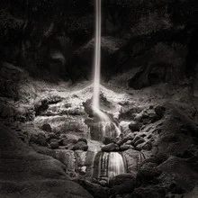Photo art by Dennis Wehrmann: serene waterfall with gentle snowfall