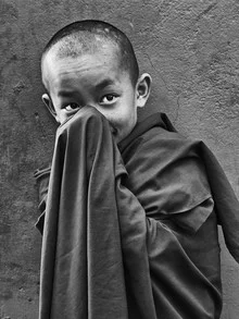 Photo art by Jagdev Singh: Portrait of a smiling monk with Buddha eyes