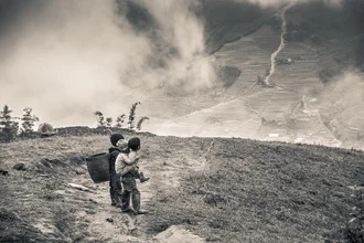 Photo art: Children in Sa Pa, Vietnam, joyfully playing and laughing together.