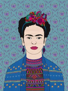 Wall art by Bianca Green: Artist with flowers in her hair, gentle and creative expression.