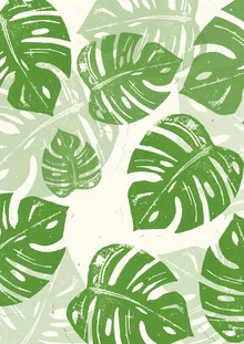 Photo art by Bianca Green: linocut of a Monstera plant in soft light