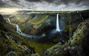 Photo art by Tillmann Konrad: picturesque valley with waterfall in Iceland.