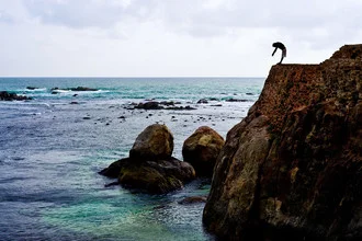 Photo art by Simon Bode: Jumping off a cliff in Sri Lanka