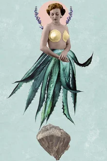 Wall art by Rosa De Salvo: surreal floating woman with agave.