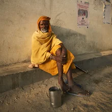Photo art by Barbara Flesch: Sadhu at sunset in Kathmandu, Nepal.