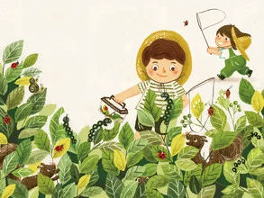 Wall art by Tingting Chen: serene tea garden with gentle shapes and colors