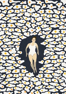 Illustration von Amalia Restrepo: Spiegeleier auf buntem Hintergrund